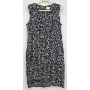 Calvin Klein Sheath Dress 14 Abstract Textured Knit Fitted Work Career Black Tan